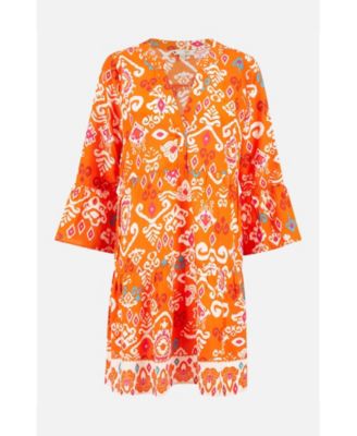 Women's Ikat Print 3/4 Sleeve Tunic Dress