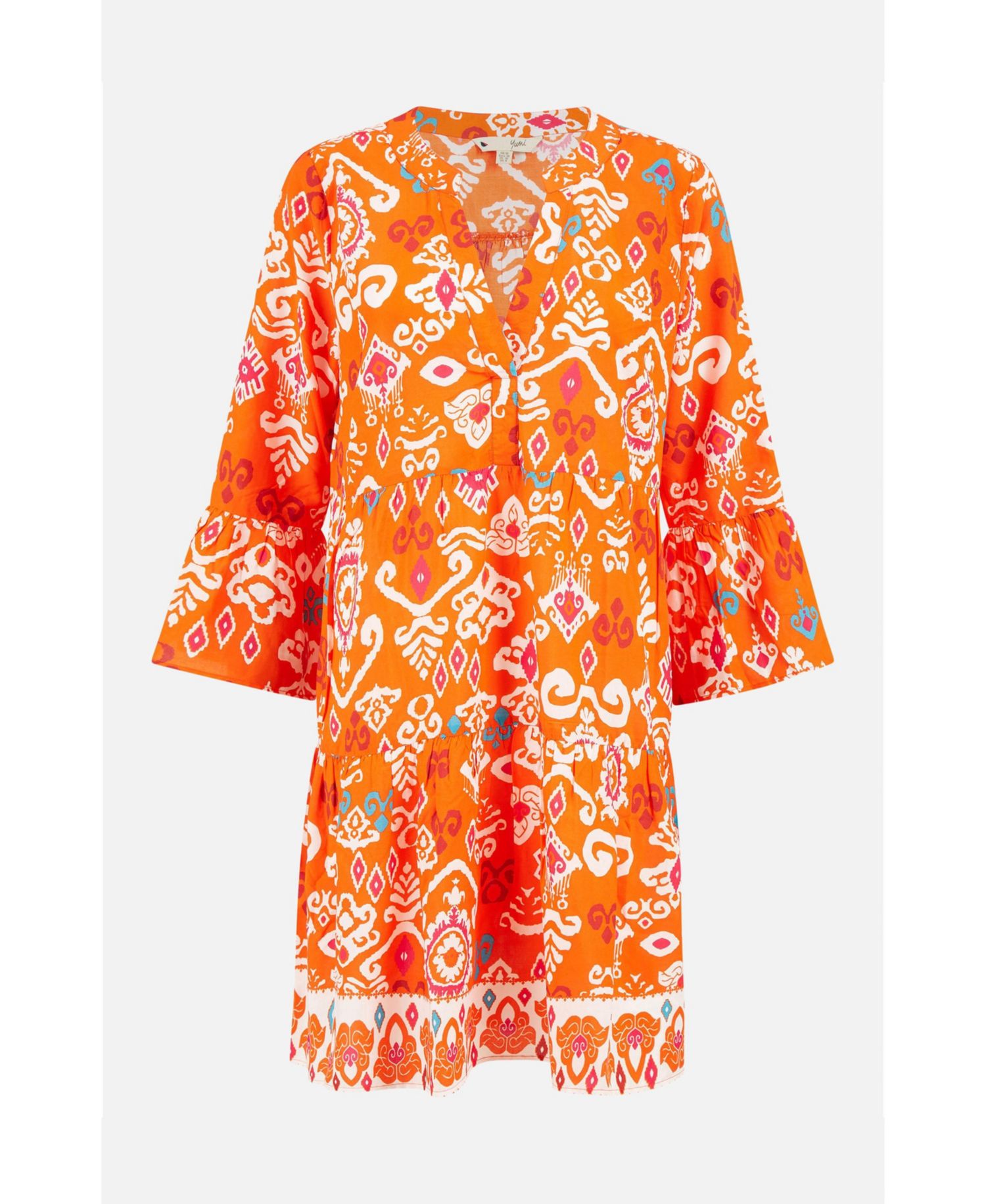 Women's Ikat Print 3/4 Sleeve Tunic Dress