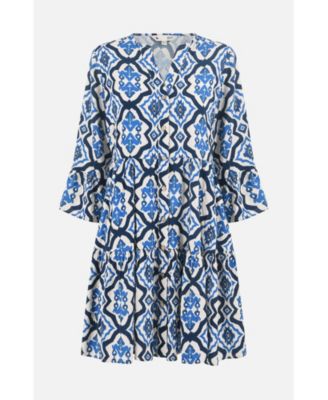 Women's Ikat Print 3/4 Sleeve Tunic Dress