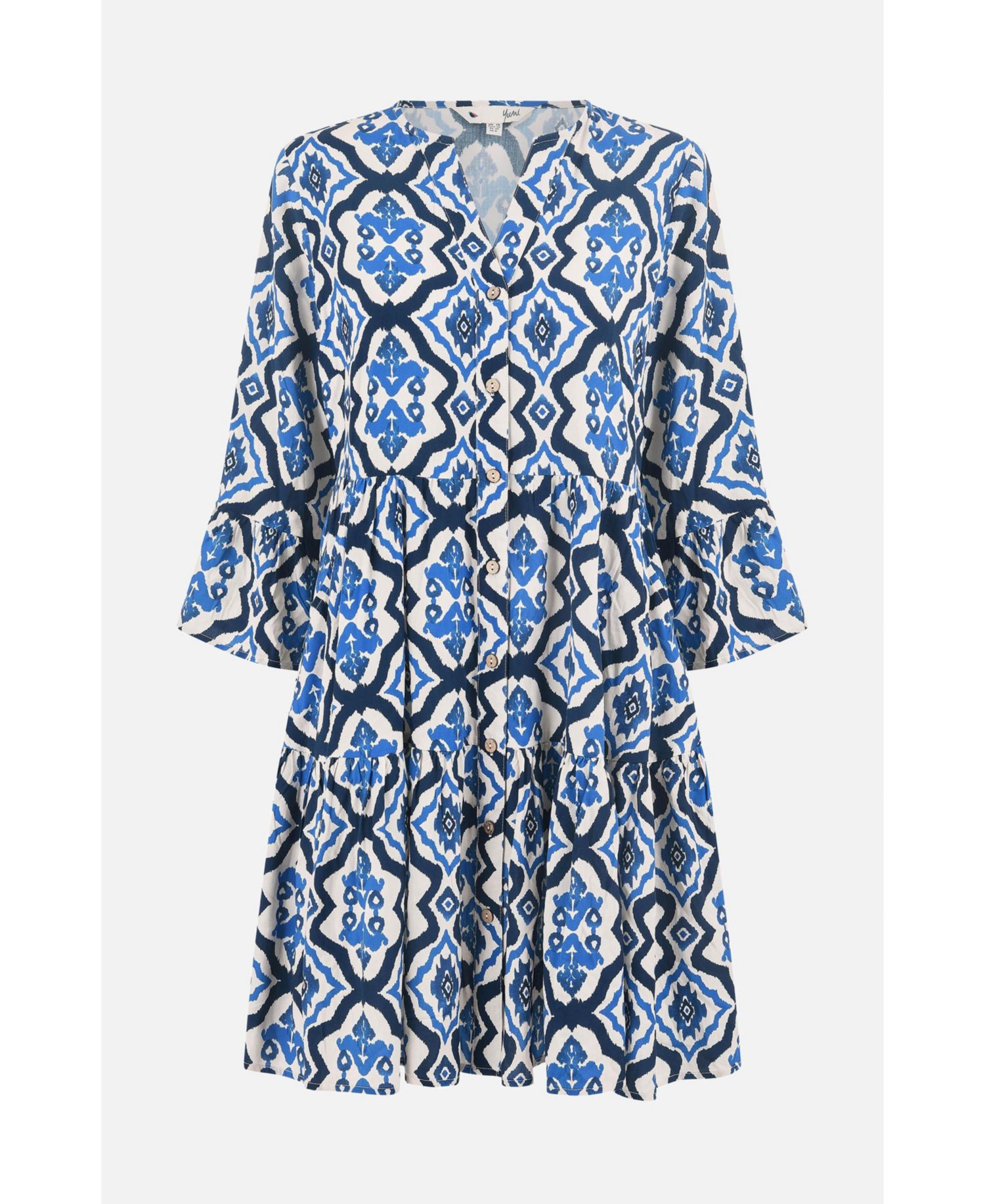 Women's Ikat Print 3/4 Sleeve Tunic Dress
