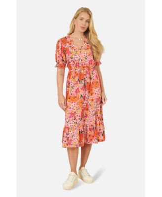 Women's Short Sleeve V-Neck Printed Midi Dress