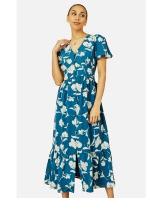 Women's Floral Button Down Floral Midi Dress