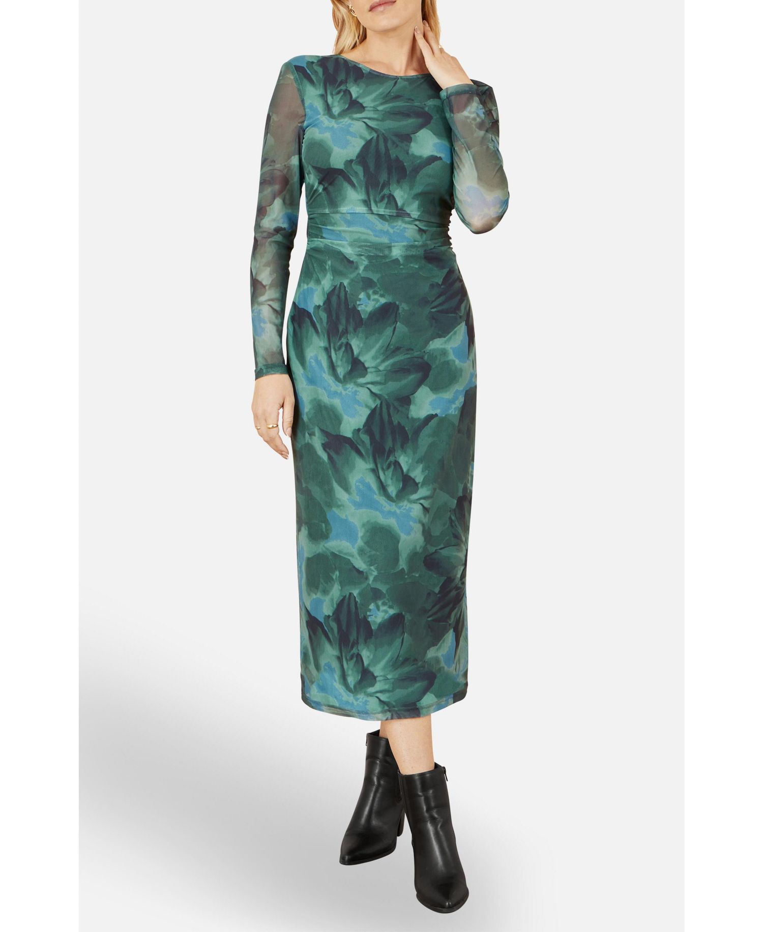 Women's Floral Mesh With Tie Back Bodycon Dress