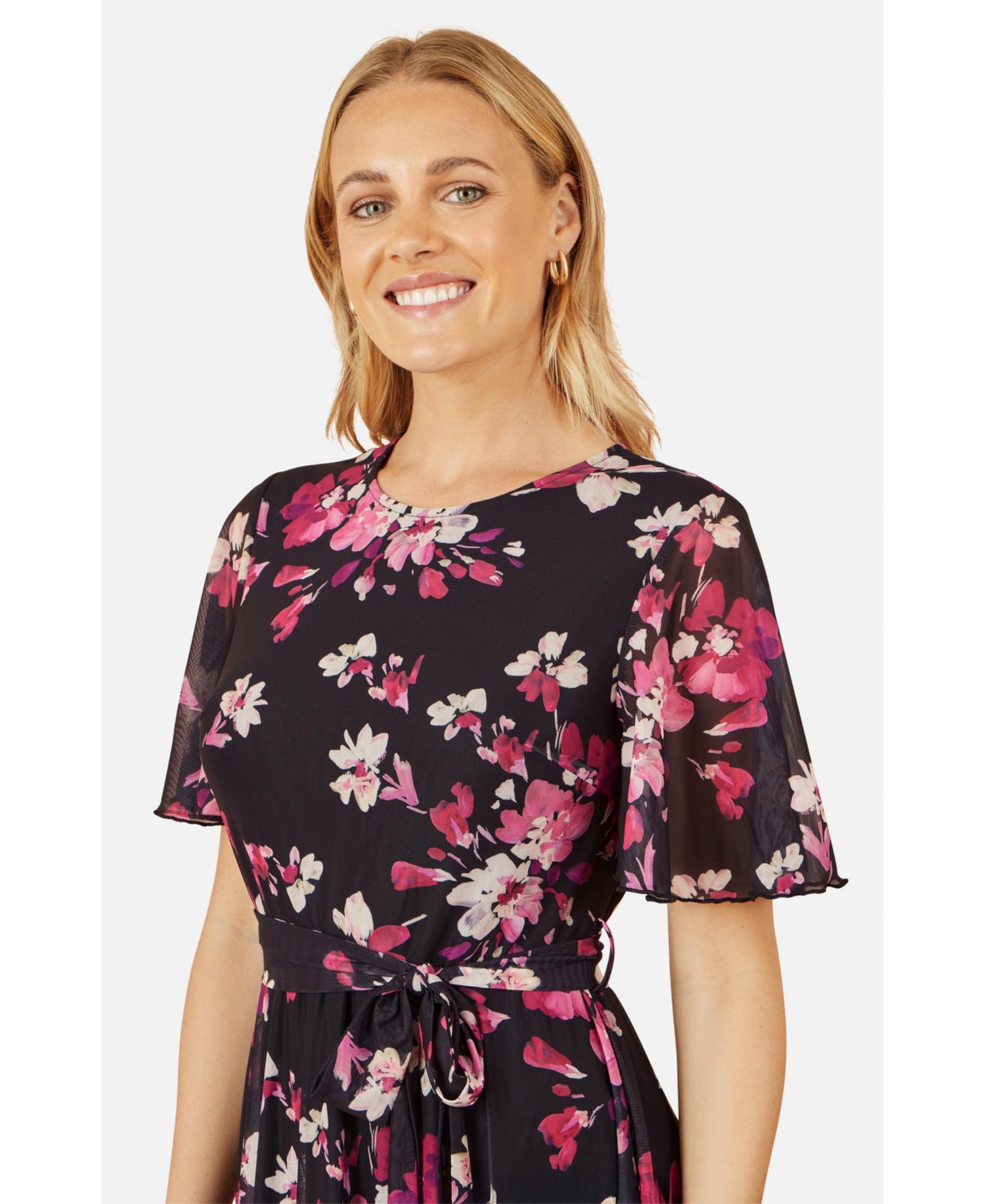 Women's Mesh Skater Floral Midi Dress