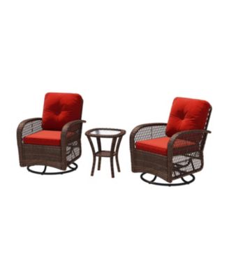 Indoor Swivel Glider Chair 3 Piece Set Wicker Rattan Living Room Furniture with Glass Top Side Table