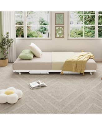 Pop Up Trundle Bed Frame with Metal Slats, Locking Casters and Folding Legs
