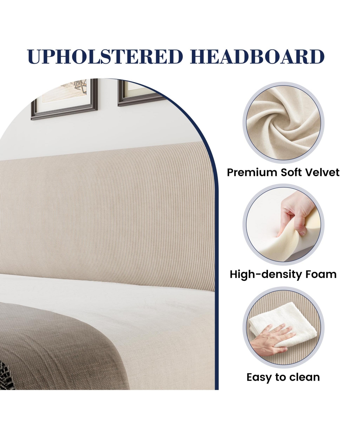 Homfan elvet Upholstered Bed Frame with Wingback Headboard