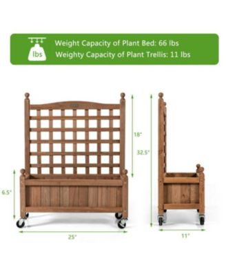 32 Inch Wooden Planter Box with Trellis and Wheels, Raised Garden Bed