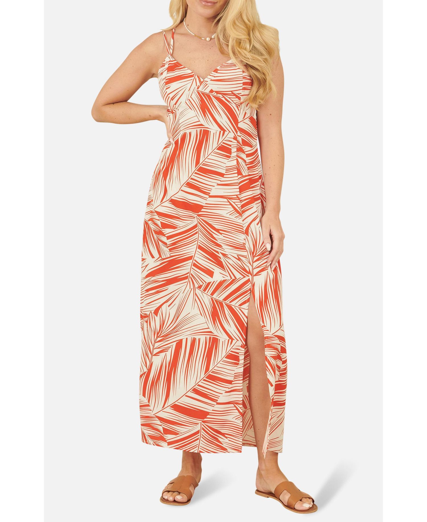 Women's Sleeveless V-Neck Cross Back Maxi Dress