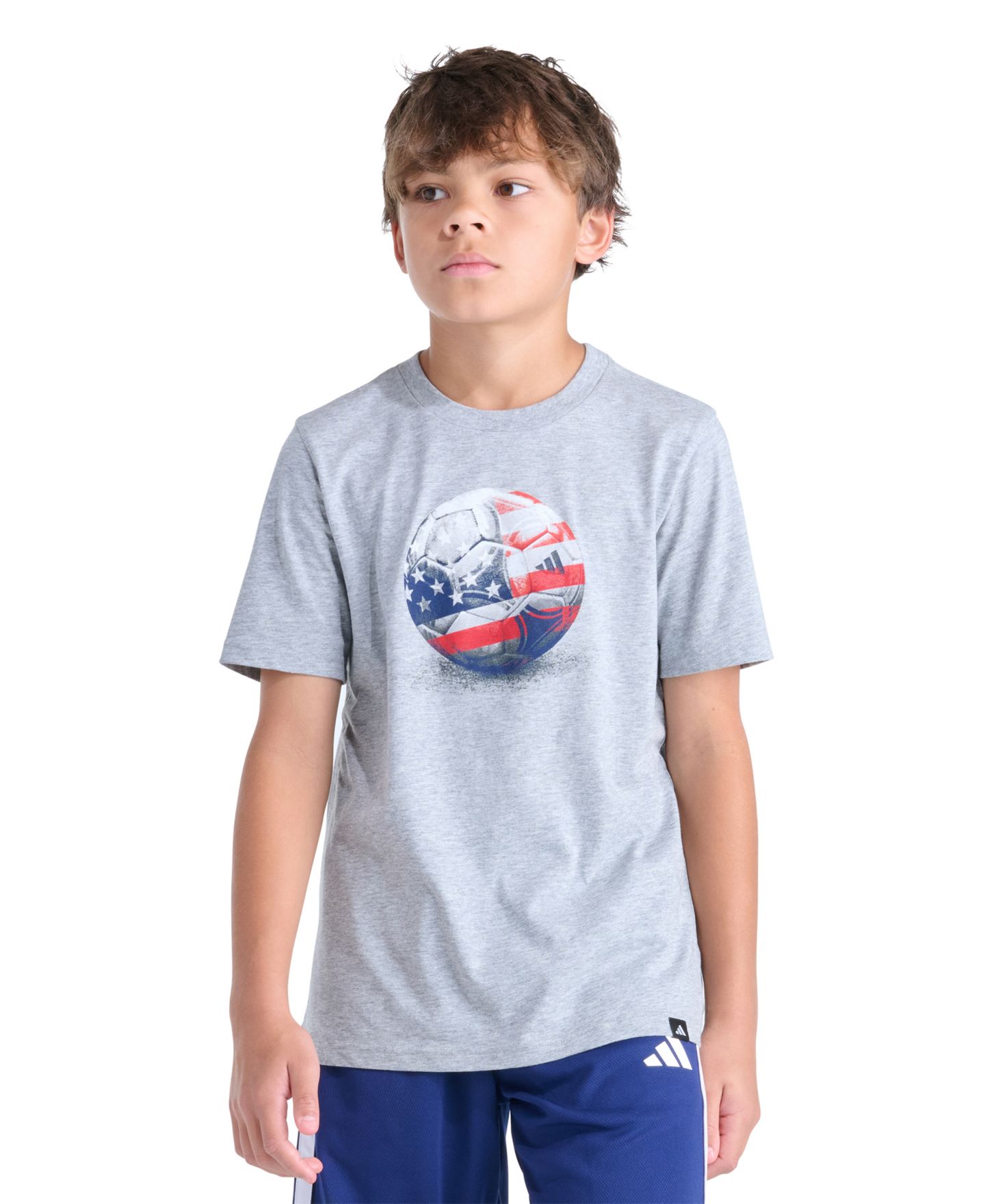 Футболка adidas USA Photoreal Soccer Short-Sleeve T-Shirt для мальчиков, цвет: Серый меланжевый — фото 1
