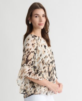 Women's Printed Flared-Cuff Blouse