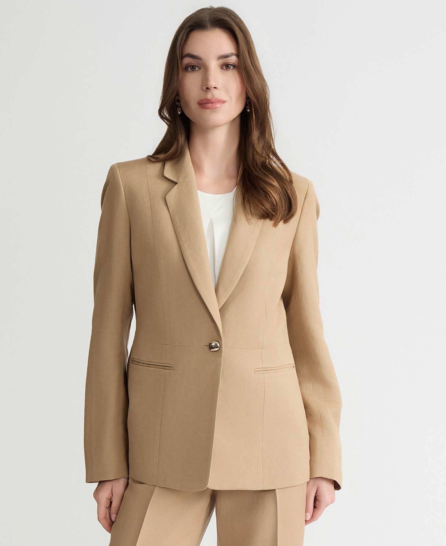 Women's Linen Notched Collar One-Button Blazer, Regular & Petite