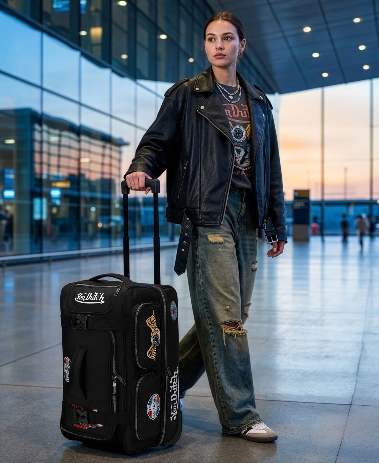 Сумка Von Dutch Signature Patch 28" Checked Rolling Duffel — фото 10