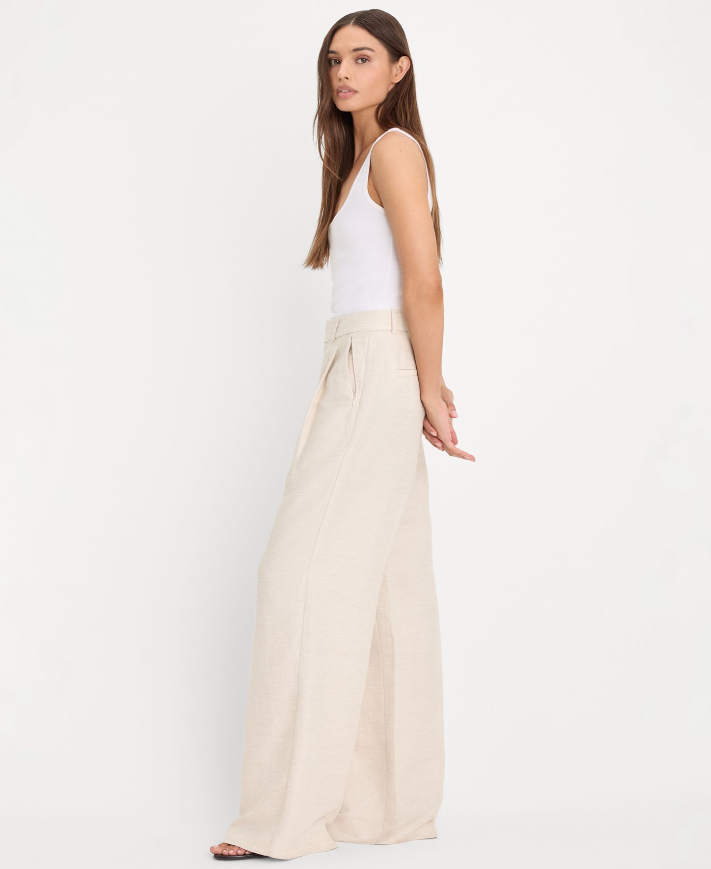 Женские брюки Good American Linen Mid-Rise Wide-Leg Trousers, цвет: Овсяный — фото 9