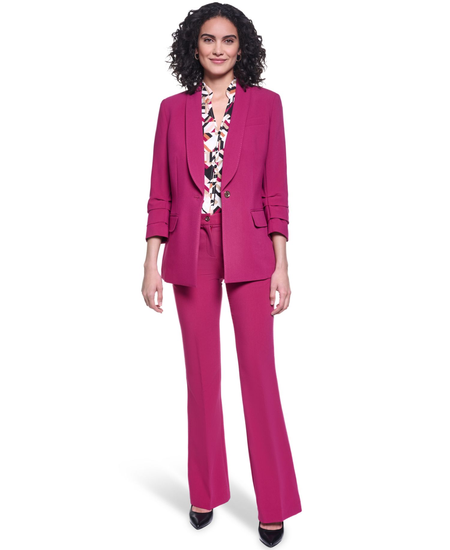 Women's 3/4-Sleeve Shoulder Padded One-Button Blazer