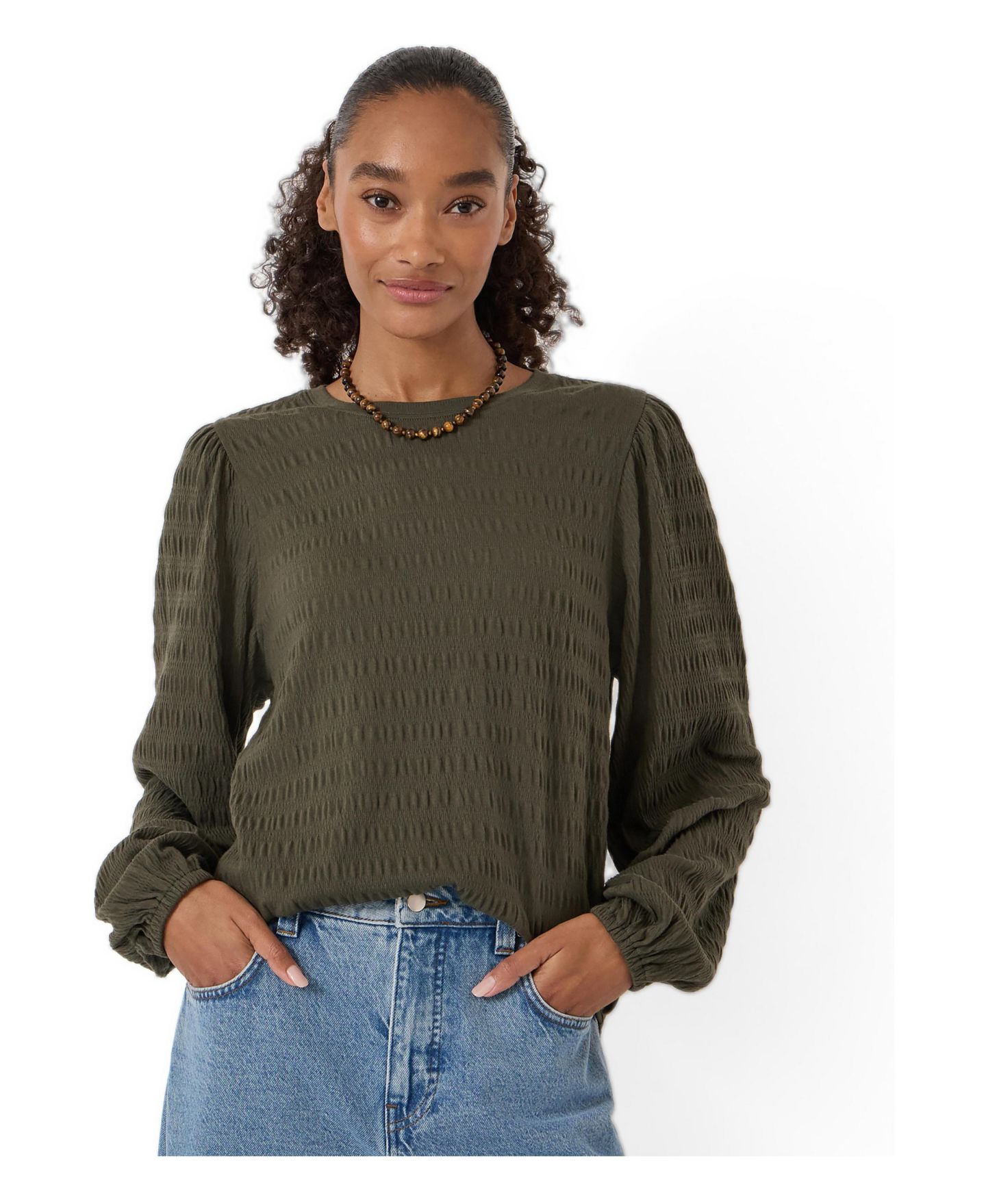 Женский топ Hush Thalia Seersucker Jersey, цвет: Тёмный хаки зелёный — фото 1