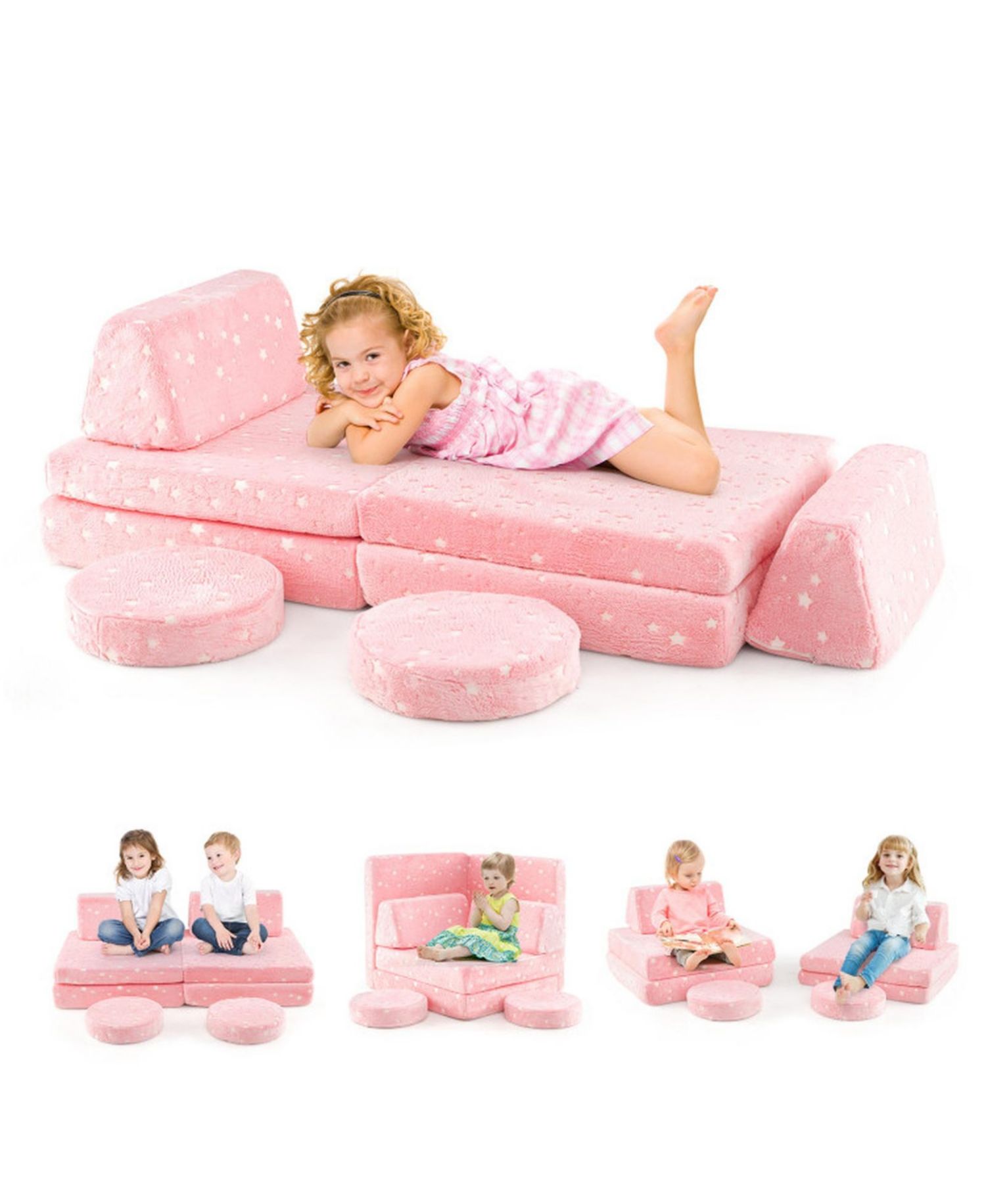 Glow-in-the-Dark Modular Play Couch Set for Kids with Handles