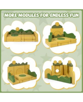 19-Piece Convertible Velvet Foam Play Couch for Toddlers