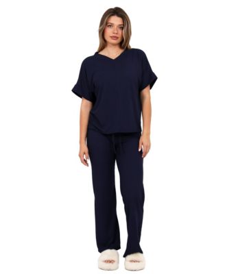 Women's V-Neck Top and Drawstring Wide-Leg Pant Set