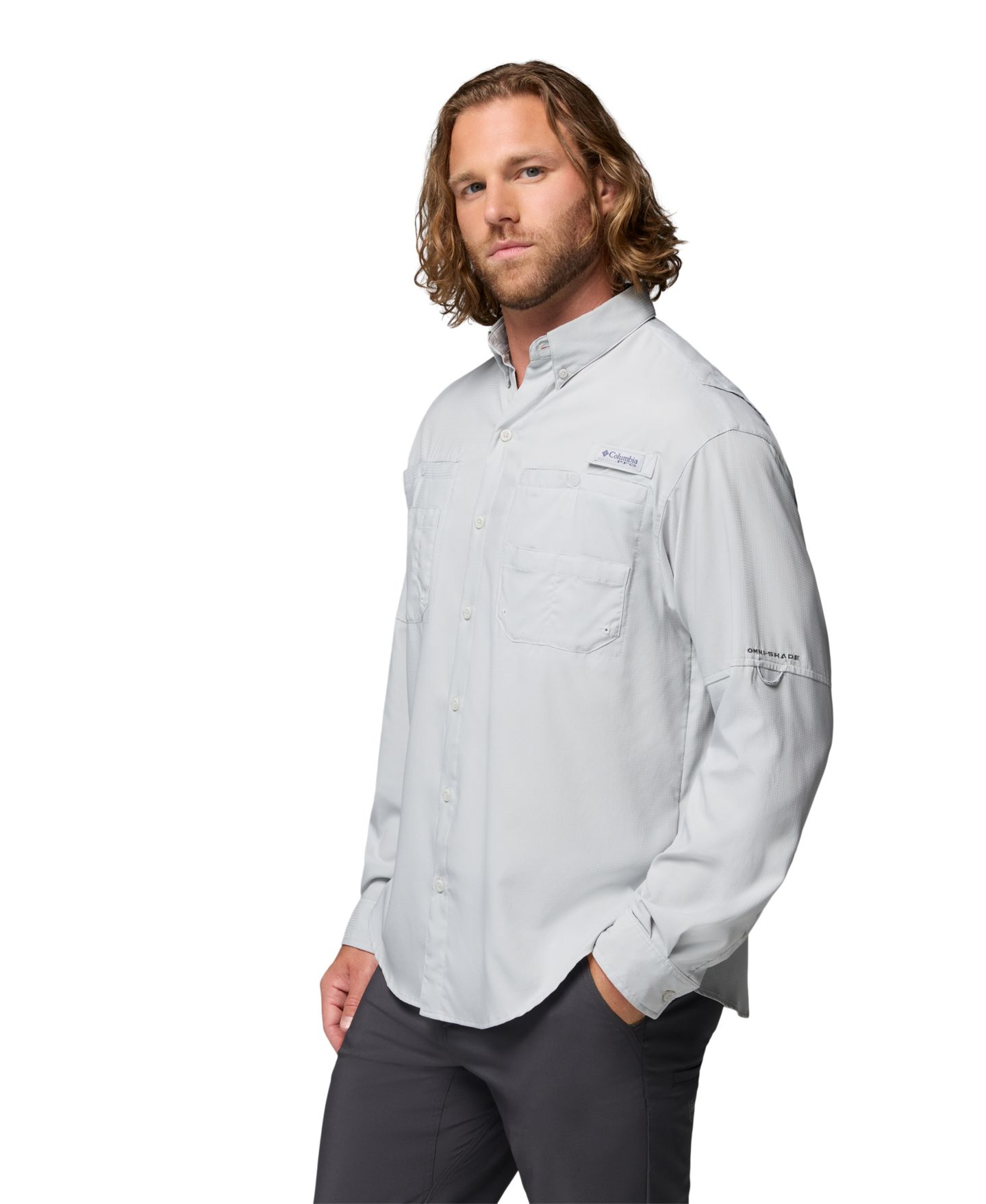 Мужская рубашка Columbia Performance Fishing Gear Tamiami II Long-Sleeve, цвет: Холодный серый — фото 3