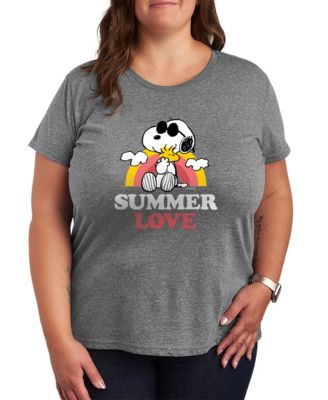 Plus Size Peanuts Summer Love Snoopy and Woodstock Short-Sleeve Graphic T-Shirt