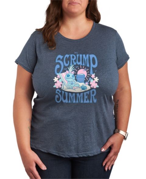 Женская футболка Hybrid Apparel Plus Size Lilo Stitch Scrump Summer Short-Sleeve Graphic, цвет: Меланжевый синий