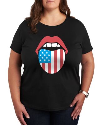 Plus Size Instant Message USA Flag Tongue Short-Sleeve Graphic T-Shirt