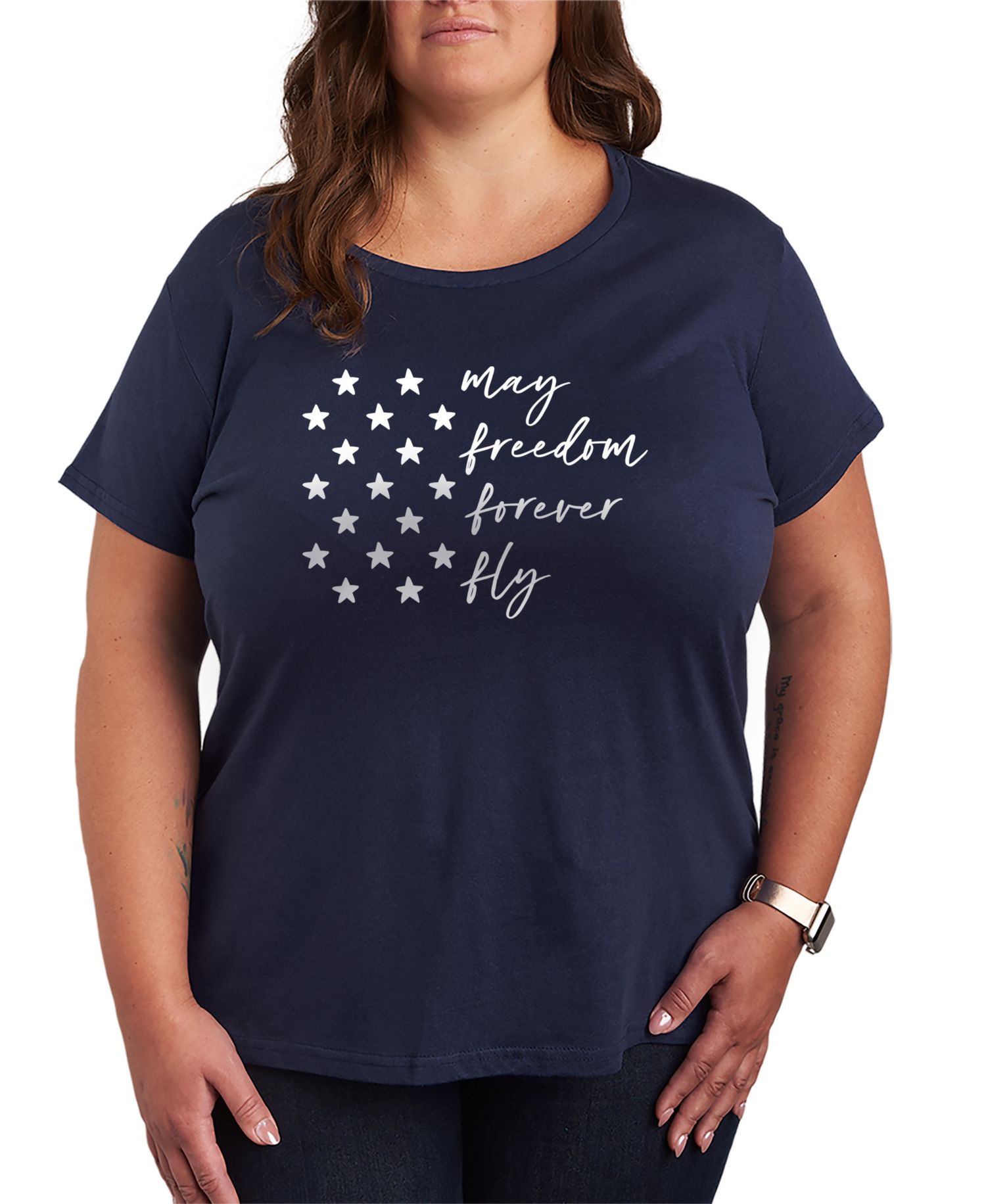 Plus Size Instant Message May Freedom Fly Forever Short-Sleeve Graphic T-Shirt