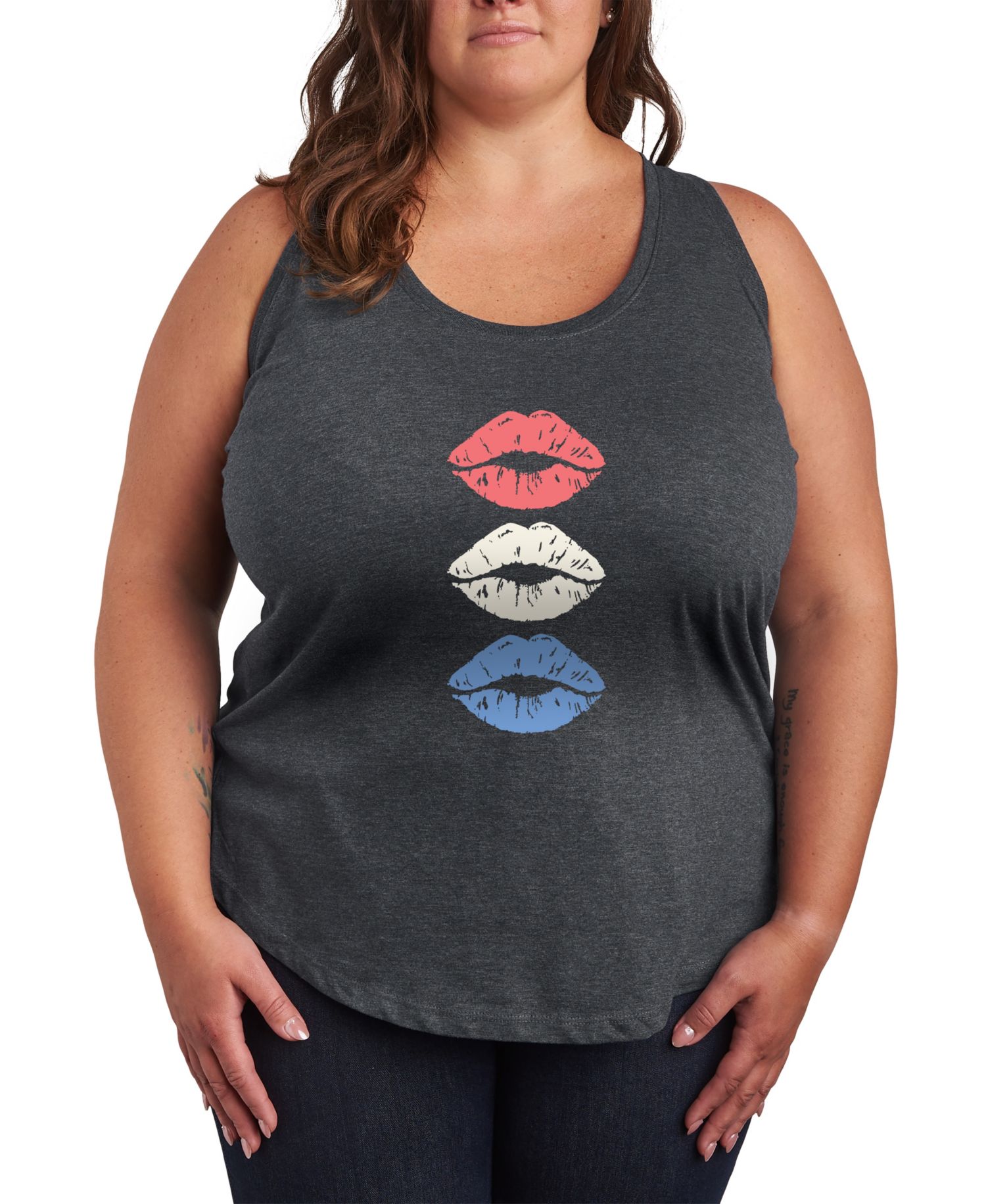 Plus Size Instant Message Red White Blue Lips Racerback Graphic Tank Top