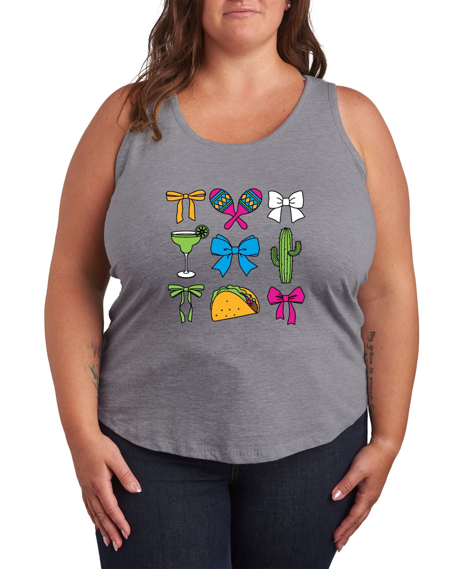 Plus Size Instant Message Cinco De Mayo Bows Racerback Graphic Tank Top