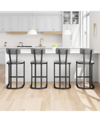 Set of 8 Counter Height Metal Bar Stools with Upholstered Back