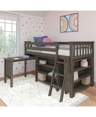 Twin-Size Low Loft With Pull-Out Desk and 3-Shelf Bookcases