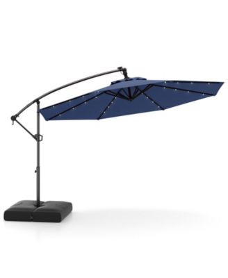 10 FT Solar Offset Hanging Umbrella Patio Cantilever Umbrella w/ 32 LED Lights Outdoor
