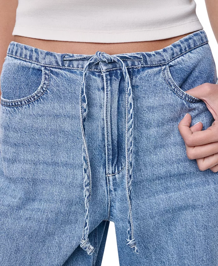 Petite Mid-Rise Drawstring Relaxed Fit Jeans - thumbnail 4