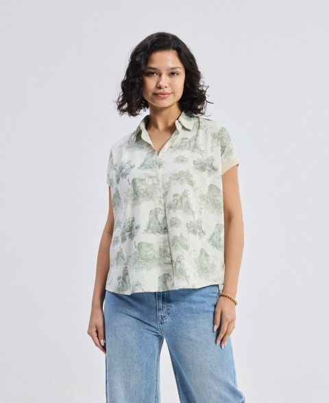 Женская рубашка Reistor Relaxed-fit Button-down in Animal print, цвет: Зелёный