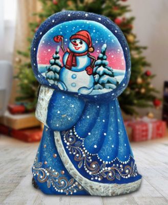 Woodcarved and Hand Painted Santa Snow Day Yuletide with Bag Figurine