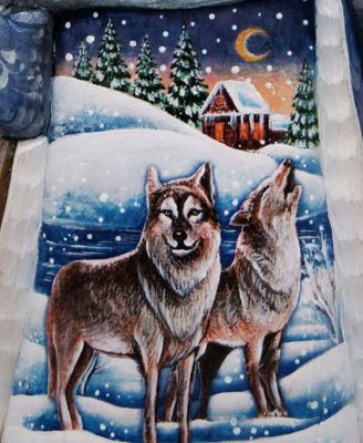 Woodcarved and Hand Painted Santa Wolf and Bird Figurine