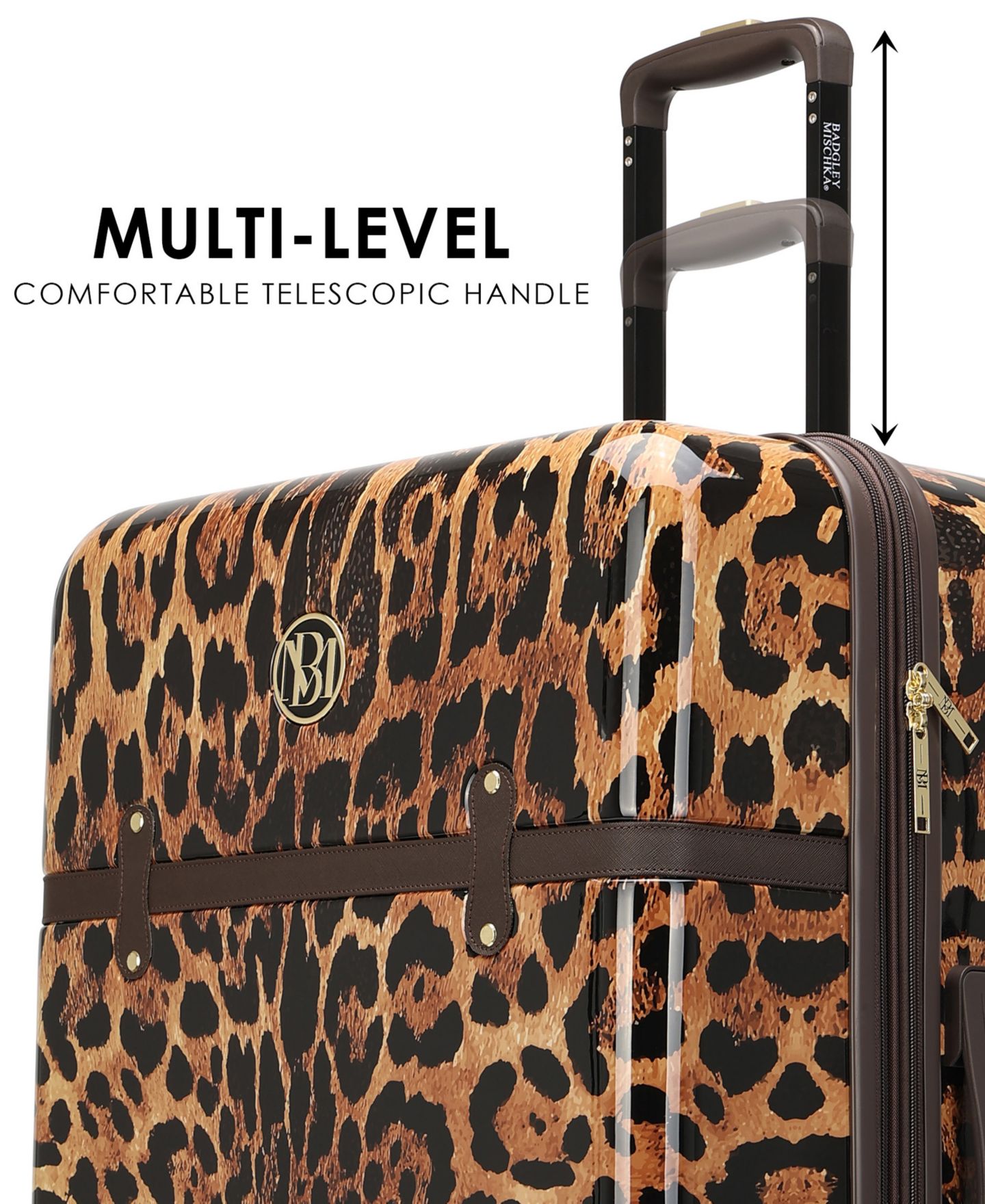 Чемодан Badgley Mischka Leopard Expandable Retro Large Checked Suitcase, цвет: Леопардовый — фото 4