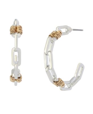 Robert Lee Morris Soho Two-Tone Paper Clip Frozen Chain Medium Hoop Earrings - Two-Tone