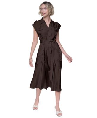 dkny brown dress Smocked Waist Commuter Dress | Work
