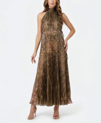 Women's Floral Pleated Mock Neck Dress