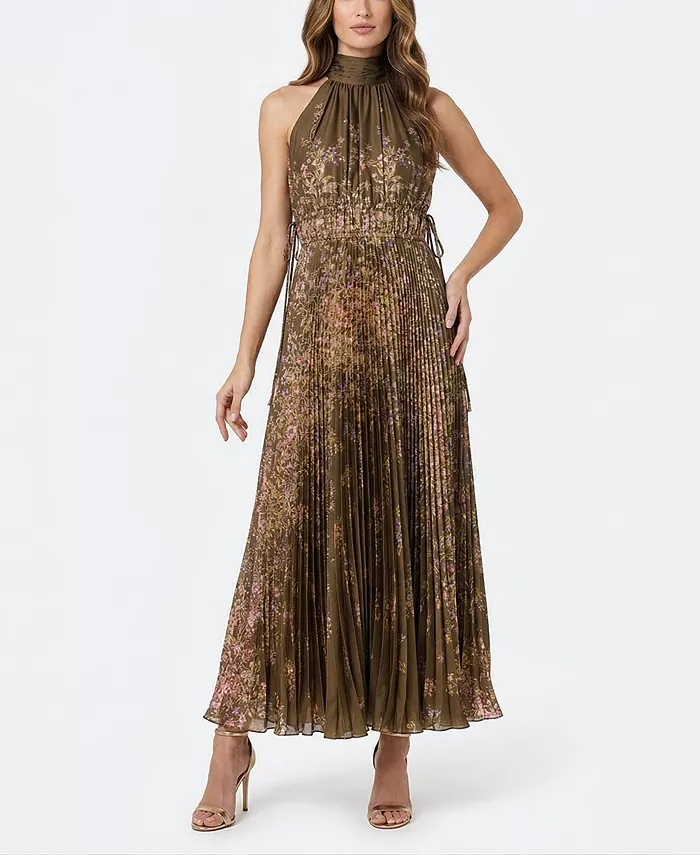 Women's Floral Pleated Mock Neck Dress