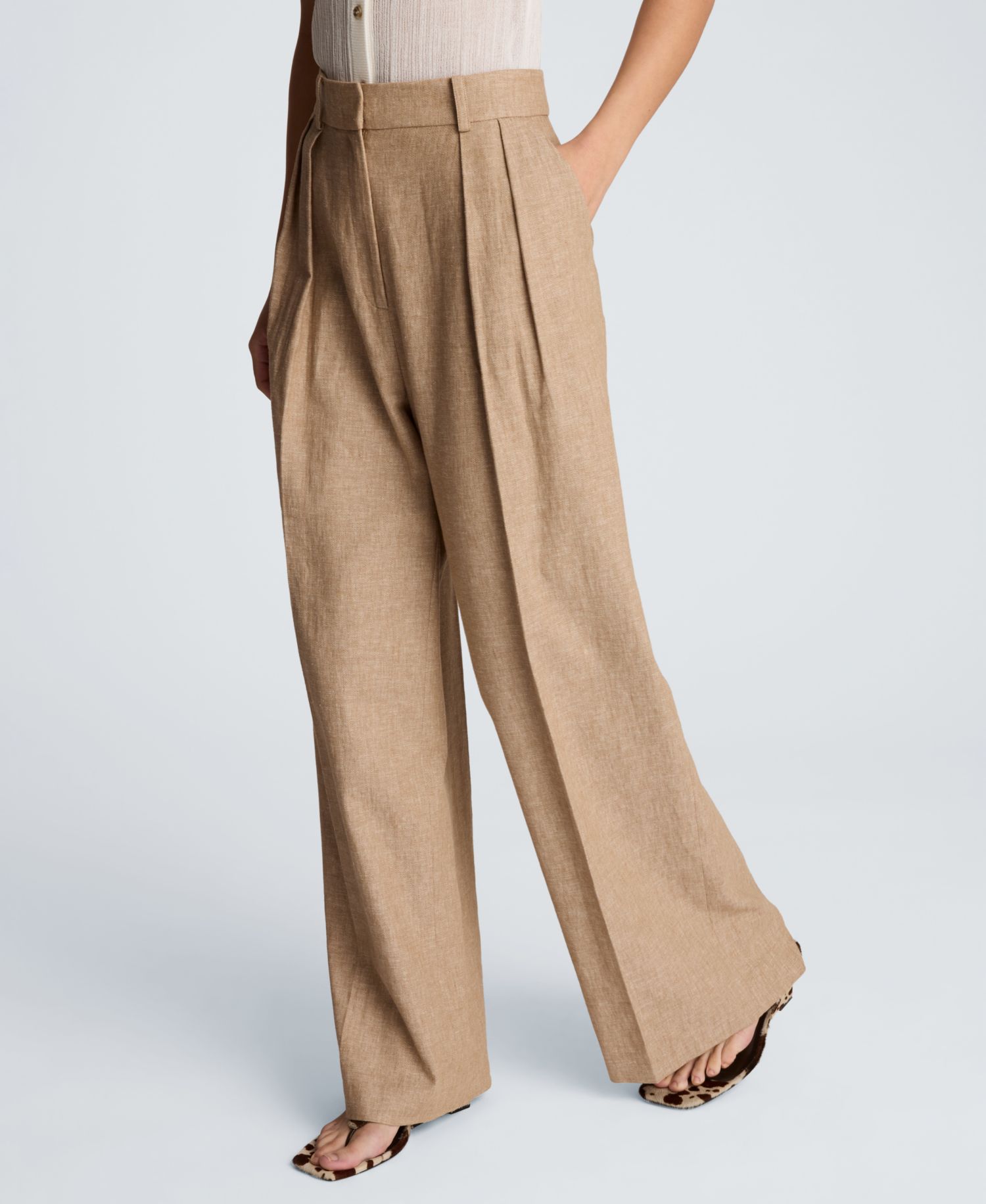 Women's Double Pleat Wide Leg Linen Blend Pants