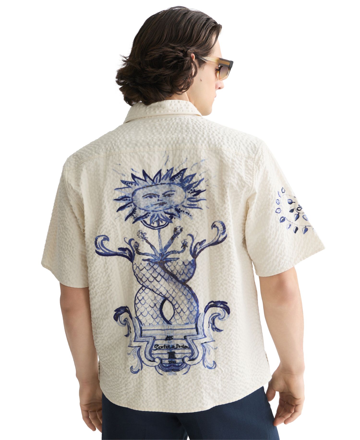 Men's Delfts Blauw Artwork Camp Collar Shirt
