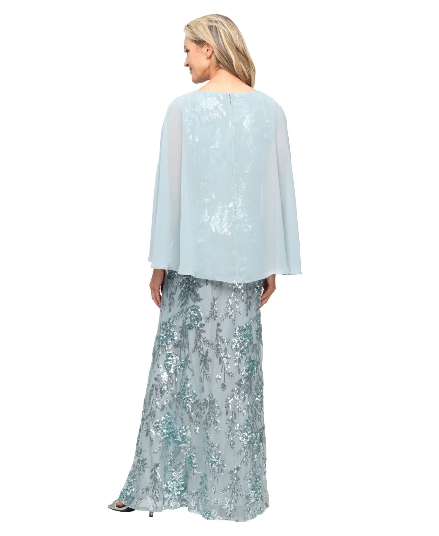 Petite Embroidered Stretch Cape Long Gown