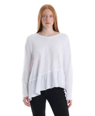 Women's Clothing Raglan Long Sleeve Asymmetric Peplum