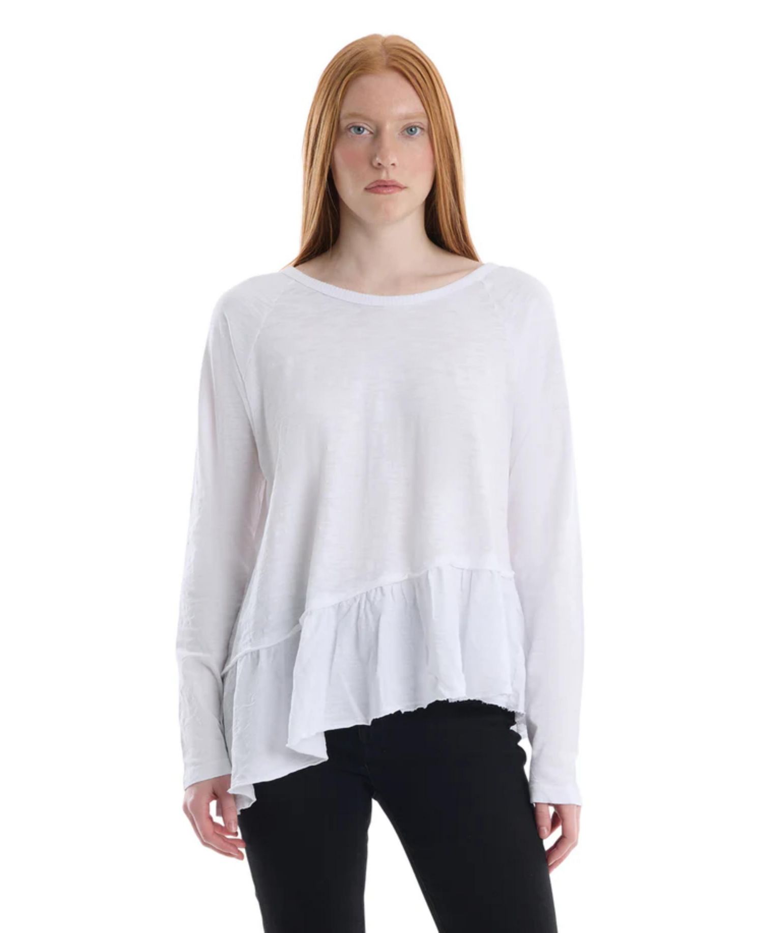 Women's Clothing Raglan Long Sleeve Asymmetric Peplum