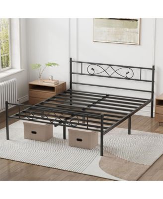 Metal Platform Bed Frame with Decorative Headboard and Footboard, Underbed Storage, Box Spring Not Required
