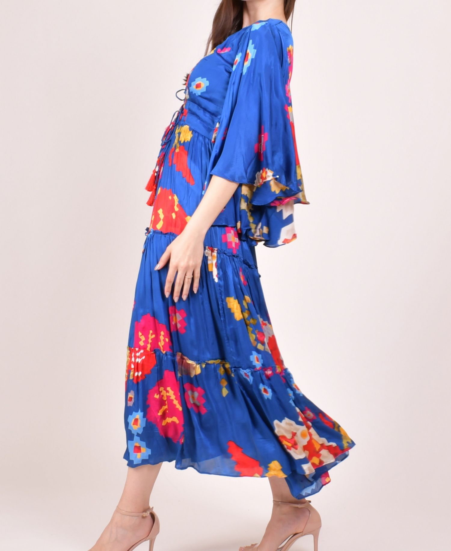 Women's Blue Angel Sleeves Ruffle Maxi Sundress