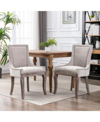 Ultra Side Dining Chair with Upholstered Fabric Seat Solid Wood Legs and Nailhead Trim Set of 2